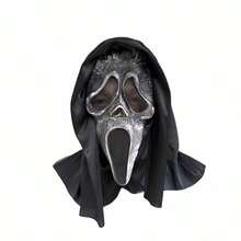 1 pièce Masque de visage de fantôme sanglant avec capuche noire, masque en latex de tête complète avec taches de sang rouge d'horreur criant, taille adulte, cosplay d'horreur d'Halloween, maison hantée, accessoire de fête de mascarade - Multicolore - Voir 9