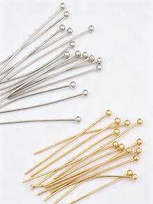 100pcs Bendable And Cuttable Ball Head Pins, 20-50mm, Suitable For DIY Jewelry Making, Such As Earrings, Pendant Connector Pins, Bead Piercing Connector Accessories - Yellow Gold - View 2
