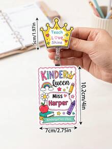 1pc Custom Teacher Name Badge Reel & ID Card Holder Set,Staff Luggage Tag Combo,Teacher Appreciation Gift,Back To School,School ID Accessory Gift - Multicolor - View 3