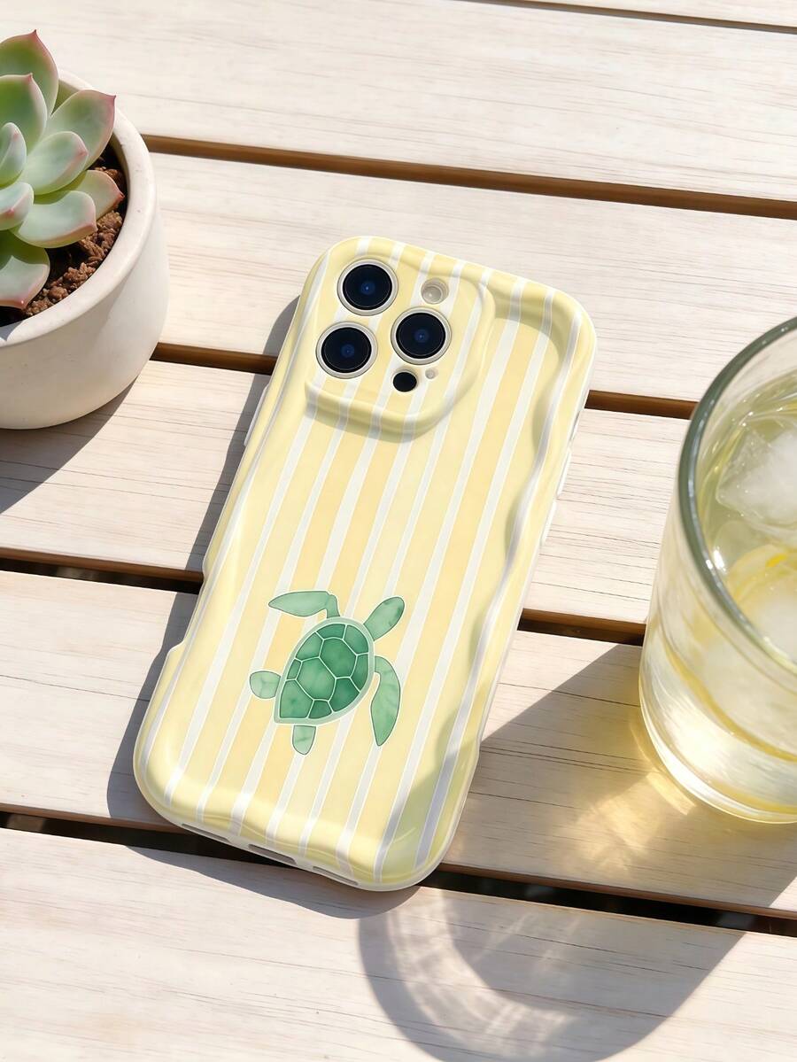 1件裝奶油多巴胺波浪荷葉邊軟 TPU 紋理可愛奶黃色條紋烏龜圖案手機殼,相容 Galaxy S21 S22 S23 S24 S25 S26/Honor 及更多機型 - 白色 - 查看 1