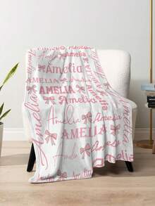1pc Customized Flannel Name Blanket, Suitable For Bed, Living Room, Sofa, Outdoor, Beach, Camping, Pets And More Occasions, Can Be Personalized With Family/Pet/Couple Name Print, Ideal Gift For Christmas, Mother's Day/Father's Day, Family, Birthday, Friends, Women, Parents And More Occasions. - Style 1 - View 3