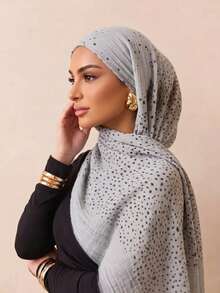 1 pieza Bufanda larga con lunares y ribete de piel corta para mujer, hiyab para mujeres musulmanas, uso diario, pañuelo transpirable para exteriores primavera/verano, chal, accesorio de ropa, regalo de cumpleaños - Multicolor - Ver 13