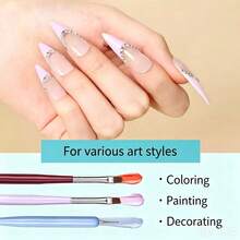 6Pcs Double Ended Nail Art Brushes Set, Macaron Color Handle Nail Design Tools, Dotting Pen & Painting Brush For Gel Polish Drawing, DIY & Professional Salon Manicure Accessories - Multicolor - View 4