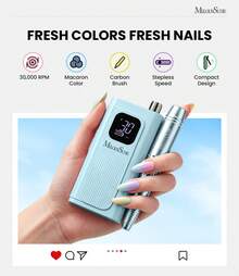 Professional Nail Drill Kit, 30000RPM Cordless Electric Nail File With LCD Display, Rechargeable 4000mAh Battery Nail Efile For Acrylic & Gel Nails, Manicure Pedicure, Salon & Home Use - 海洋藍 - 查看 2