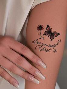 Temporary Tattoo Stickers Waterproof Reusable Body Art For Women, Pink Butterfly And Flower Design For Arm, Leg, Shoulder, Beach, Party, Everyday Style - Multicolor - View 3