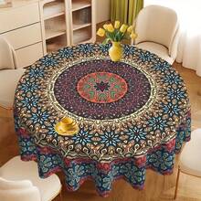 1pc Bohemian Style Mandala Round Tablecloth, Colorful Country Style Polyester Fiber Dining Room Party Picnic Patio Tablecloth - Round - View 6