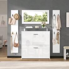 4-Piece Hall Tree Set With Mirror, 2 Hat Racks, And High-Gloss Shoe Cabinet - 白色 - 查看 6