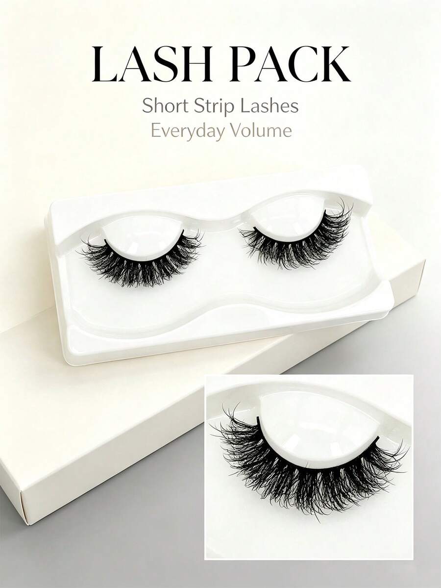 Reusable Soft Faux Mink False Eyelashes, Short Fluffy Lightweight Strip Lashes, Natural Eyelash Extension Effect, Suitable For Daily Eye Makeup - 黑色 - 查看 1
