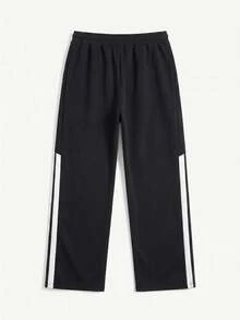 SU ER Men's Elastic Waist Drawstring Casual Pants, Summer Loose Drape Lazy Wide Leg Long Trousers - Black - View 6