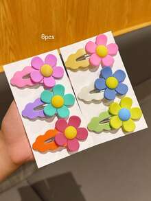 6pcs Colorful Decorative Cute Flower BB Hair Clips - Multicolor - View 5