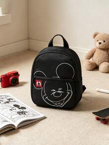 Disney 1pc Mickey Mouse Line Print Backpack, Black Nylon School Daypack With Square Tag, Multi-Pocket Casual Rucksack, Lightweight Bookbag, Suitable For Girls/Students/Teenagers/Young People/Fans, Ideal For Back To School/Daily Outings/Shopping! - Black Line Mouse Backpack - View 8