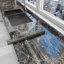 1 Roll Black Marble Wallpaper - Self-Adhesive Glossy Marble Film - Removable Countertop Sticker - Suitable For Kitchen Cabinets, Dining Table, Bathroom Decoration And Renovation - Barbary Black - View 2