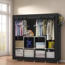 Foldable Wardrobe Closet For Organizing Clothes With Zipper - 165x45x165 黑色 - 查看 4