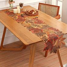 Autumn Leaf Table Runner, Non-Polyester Fabric, Thanksgiving Holiday Decoration, Rectangular Autumn Maple Leaf Pattern, Autumn Decor, Christmas Decor, Halloween Decor - Multicolor - View 4