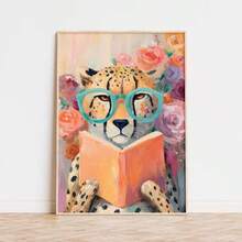 Impressões em Tela Sem Moldura 1/3 Peças de Animais Intelectuais, Pombos Fofos com Óculos, Gatos, Guepardos, Decoração de Parede Floral Vibrante para Quarto, Berçário, Estudo, Biblioteca, Fazenda - A - Visão 16