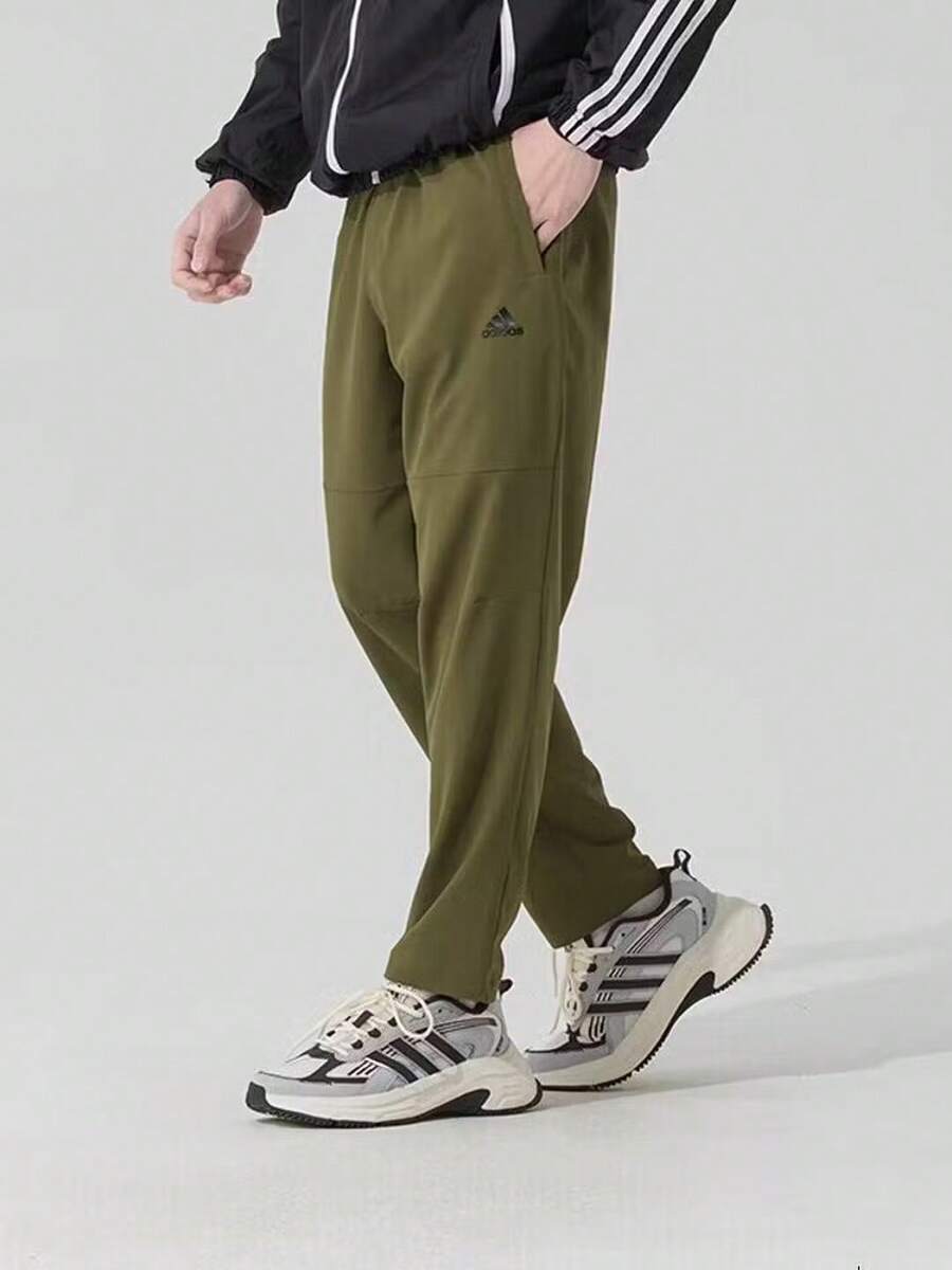 Adidas New Men's Straight Leg Casual Sports Pants, Quick-Dry Breathable Running Training Fitness Trousers - Olive Green - View 1