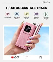 Professional Nail Drill Kit, 30000RPM Cordless Electric Nail File With LCD Display, Rechargeable 4000mAh Battery Nail Efile For Acrylic & Gel Nails, Manicure Pedicure, Salon & Home Use - Blush Pink - 查看 2