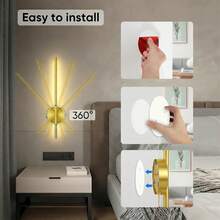 1pc/2pcs Battery Powered Wall Light, Wireless Charging Gold Wall Lamp With Remote Control Dimmable, Cordless Wall Light For Living Room, Bathroom, Hallway Decor, With Timer Function - Gold - View 7