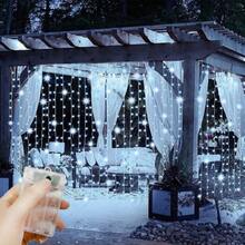 Luces de cortina LED alimentadas por batería AA, 8 modos de iluminación, luces de hadas, adecuadas para habitación, jardín, patio, escenario, decoración de fondo de pared, iluminación de atmósfera romántica para bodas, Día de San Valentín, Halloween, Navidad, luces decorativas colgantes - Lámpara de cortina con caja de pilas AA - Ver 27