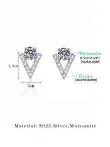 2pcs Fashion Luxury 925 Sterling Silver 0.5Carat X 2 Moissanite V-Shaped Stud Earrings Suitable For Women's Daily Wear Party Vacation Valentine's Day Mother's Day Wedding Anniversary Birthday New Year Women's Jewelry Gift - Silver - View 4