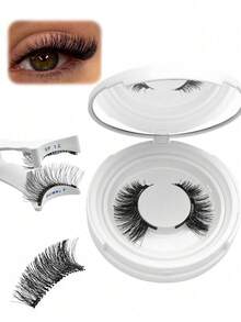 2 Pairs Natural Magnetic False Eyelashes, 2 Pairs Reusable Magnetic False Eyelashes With Applicator, No Glue Needed, Easy To Wear And Remove - 彩色 - 查看 9