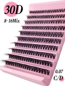 30D 200pcs 3D False Eyelashes 8-16mm Mixed 0.07C/D Curl 10 Rows Soft Natural Waterproof Lightweight Easy To Wear Suitable For Daily, Party Or Wedding Occasions Eyelash Clusters Single False Eyelashes - View 1