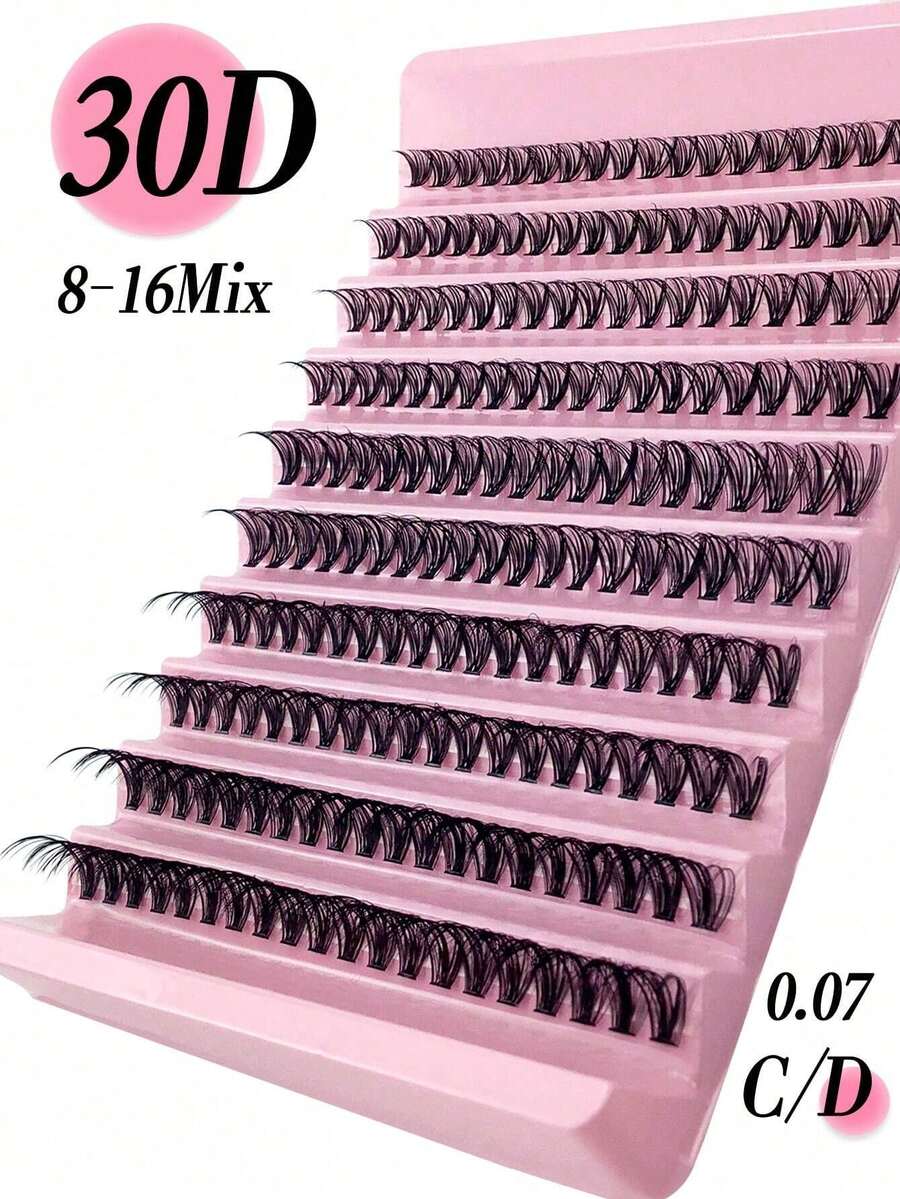 30D 200pcs 3D False Eyelashes 8-16mm Mixed 0.07C/D Curl 10 Rows Soft Natural Waterproof Lightweight Easy To Wear Suitable For Daily, Party Or Wedding Occasions Eyelash Clusters Single False Eyelashes - View 1