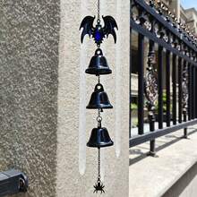 1pc Gothic Bat Wind Chime Hanging Decor, Black Metal Bell With Spider Pendant, Dark Aesthetic Halloween Home Garden Porch Yard Outdoor Decoration - Bat - View 2