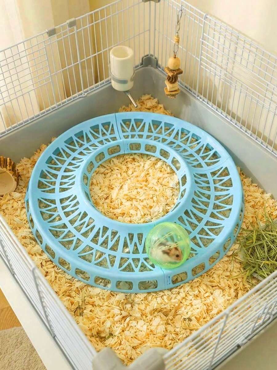 Juguete de pista de plástico DIY para hámster, pista desmontable azul para zarigüeya de azúcar (apto para bolas de ejercicio de 12cm/4.72in, 14cm/5.51in y 18.5cm/7.28in), pista de trote para cobaya, fácil de montar, apto para mascotas pequeñas - A - Ver 1