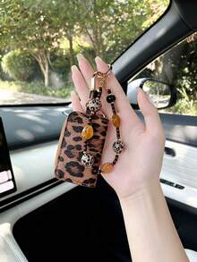 Keychain + Key Pouch Set Creative PU Leather Leopard Print Car Key Pouch New Storage Key Pouch, Universal Car Key Pouch Suitable For Fiat, Audi, Multiple Key Protective Covers, Small Car Lock Remote Control Protective Shell. - A - View 16