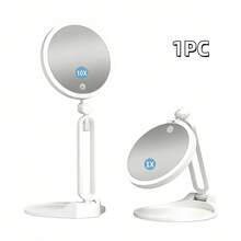 1pc LED Makeup Mirror, USB Rechargeable, 10x/1x Double-Sided Mirror, 3-Color Adjustable Light, Foldable, 360° Rotating Angle, Portable, Bathroom Makeup Mirror - Multicolor - View 12