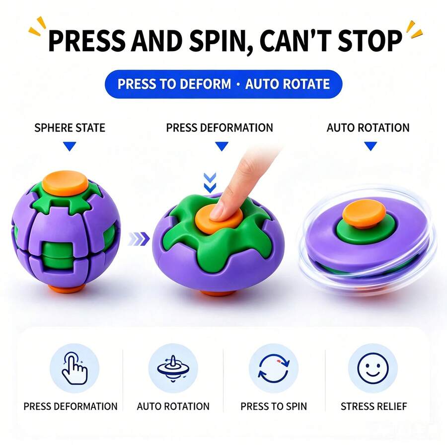 1pc (Random Color) 3D Press & Rotate Stress Relief Gyro Ball, Multi-Color Gear Fidget Toy, Sensory Anxiety Relief Toy For Office Adults Focus Improvement, Pocket-Sized Pressure Release Desktop Toy Gift, 360° Rotating Press Gear Gyro Toy, Quiet Sensory Stress Relief Toy For Office Focus And Tension Habit Relief, Multi-Color Options Interactive Rotating Gyro Ball - Multicolor - View 1