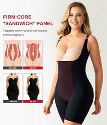 Nebility Shapewear Bodysuits For Women Tummy Control Body Shaper Butt Lifter Open Bust Mid-Thigh Compression Body Suits - Beige - View 10