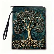Celtic Tree Of Life Teal & Gold Print Backpack Bag - Portable Zipper Storage Bag With Wrist Strap - Single Piece - View 5