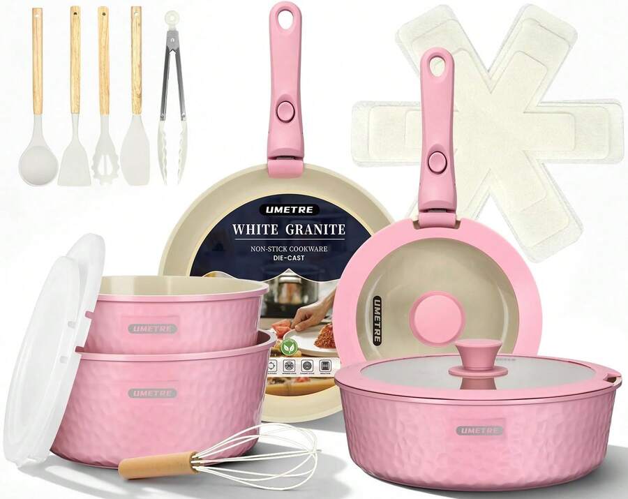 Detachable Handle Ceramic Nonstick Pots And Pans Set Induction Compatible Cookware For Kitchen And Rv Oven Dishwasher - View 1
