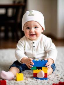 1pc Baby Letter Print Beanie Hat, Newborn Hospital Cap, Suitable For Baby Boys And Girls Daily Warmth And Protection - White - View 2
