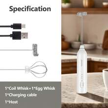 Feizsmile Value Electric Milk Frother, Rechargeable Type-C Interface, Portable Coffee Milk Froth Maker, Stainless Steel Whisk, Suitable For Home, Travel And Barista Daily Use. - White - View 9