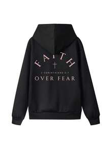 1 buah Sweatshirt Hoodie Wanita, Motif Salib Iman, Gaya Minimalis Lembut Kasual Musim Gugur - Hitam - View 5