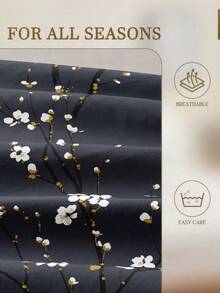 2/3-Piece Dark Gray Plum Blossom Print Bed Sheet Set, No Filling, Bedroom Bed Sheet Set, Brushed Microfiber Material, Breathable And Comfortable, Includes 1 Mattress Cover And 1/2 Pillowcases, Bed Cover Set, Extra Large, Large, Standard Double, Single Bed Sizes Available, Bedroom Bed Sheet Set, Breathable And Comfortable, Deep Pocket Design Up To 11.8 Inches, Breathable And Wrinkle-Resistant, Machine Washable, Suitable For Dorms, Back To School Season And Other Occasions. - Dark Grey - View 5