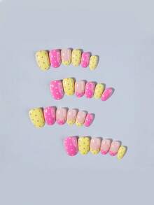24pcs Short Oval Polka Dot Nail Press-On, Short Polka Dot Nails Make Your Fingertips Shine, Perfect For Parties, Dances, And Daily Use(One Style) - Multicolor - View 4