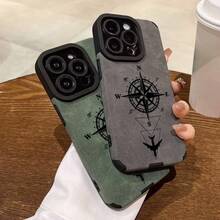 Fashion Matte Leather Silicone Phone Case For IPhone 17 16 Pro 15 14 13 12 11 Pro Max 15 Plus X XR XS Max Compass Airplane Cover J8MG - A - View 4