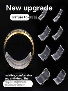 8 Peças Ajustadores de Anel de Silicone Transparentes e Invisíveis, Redutor de Tamanho de Anel Antiderrapante e Antiqueda, Protetor de Anel Confortável para Anéis de Casamento Soltos de Casal com Diamante, Ferramenta Portátil DIY de Joias para Viagem e Volta às Aulas - B - Visão 2
