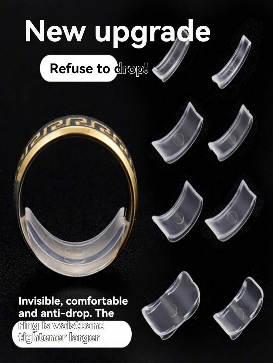 8 Peças Ajustadores de Anel de Silicone Transparentes e Invisíveis, Redutor de Tamanho de Anel Antiderrapante e Antiqueda, Protetor de Anel Confortável para Anéis de Casamento Soltos de Casal com Diamante, Ferramenta Portátil DIY de Joias para Viagem e Volta às Aulas