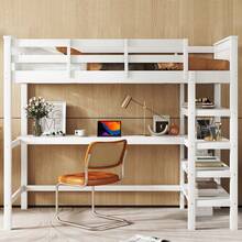 Bed Frame Kids 90x200 With Desk And Shelves, Grey - 白色 - 查看 2