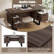 Modern Desk 135x54cm, MDF Tabletop, Metal Legs - 黑色和棕色 - 查看 8
