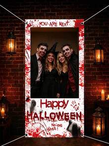 Halloween Party Photography Background, Halloween Theme Photo Frame Decoration, Photo Booth Backdrop With Blood Hand Design, For Halloween Party Supplies, Holiday Party Background Decor, Indoor Outdoor Party Decor, Horror Atmosphere Party Decoration - Terrifying Handprint - View 5