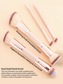 ronshadow Set 6 Kuas Makeup Dua Ujung, Dirancang untuk Pemula, Mencakup Riasan Wajah dan Mata, Kuas Multifungsi untuk Bedak, Perona Pipi, Alas Bedak, Kontur, Perona Mata, dan Concealer, Bulu Halus Gradien, Tidak Menyerap - MultiWarna - View 4