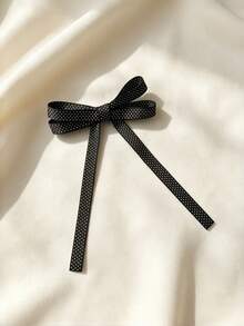 1 pieza Pasador de pelo con lazo largo de lunares blanco y negro vintage, pasador minimalista para flequillo lateral, accesorio de cabello diario para mujeres - Multicolor - Ver 5
