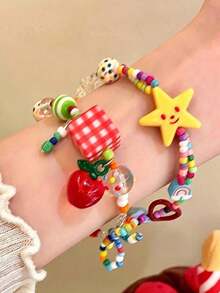 Gelang Manik-Manik Bintang Warna-warni Lucu Dopamine untuk Anak Perempuan, Aksesori Perhiasan Liburan Pantai Musim Panas dan Sehari-hari (Warna dan Posisi Manik-Manik Acak) - MultiWarna - View 14