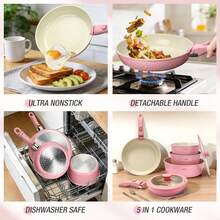 Detachable Handle Ceramic Nonstick Pots And Pans Set Induction Compatible Cookware For Kitchen And Rv Oven Dishwasher - View 4
